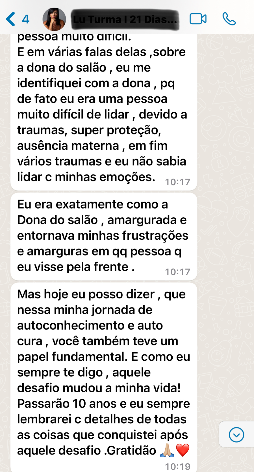 Depoimento 7 de aluna do Método Autocura Sistêmica
