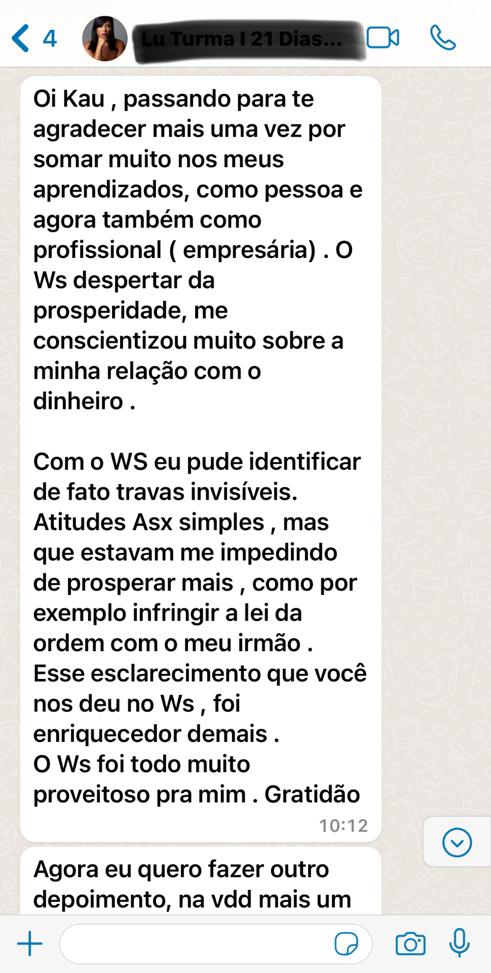 Depoimento 6 de aluna do Método Autocura Sistêmica