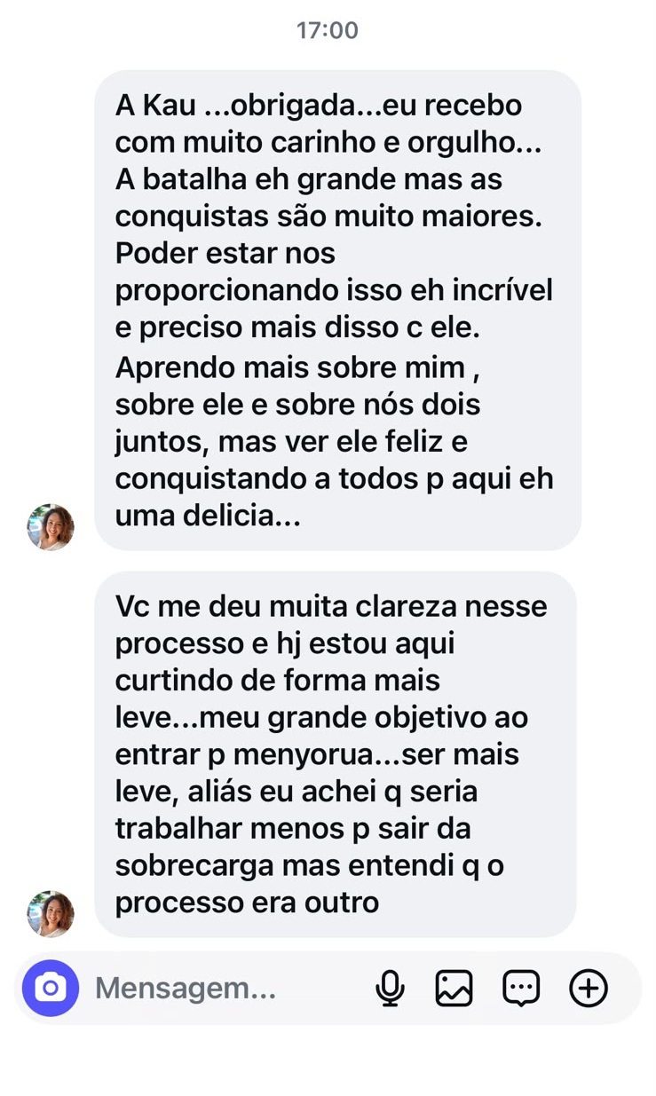 Print de conversa de WhatsApp com relato da mentorada Luciana sobre prosperidade e leveza
