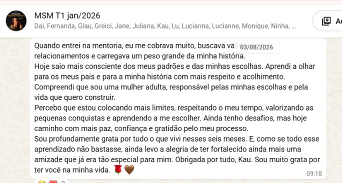 Relato de mentorada sobre olhar para a própria história com respeito