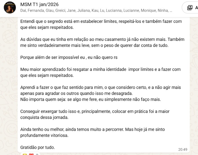 Relato de mentorada sobre resgatar a identidade e impor limites
