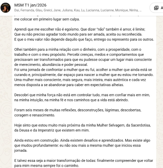 Relato de mentorada sobre merecimento, abundância e poder pessoal